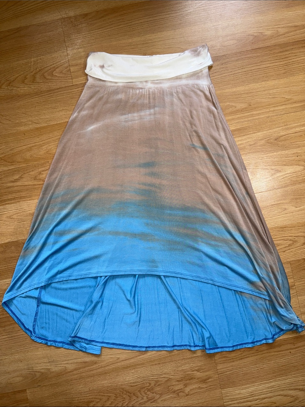 Vintage Green Dragon Ombre Blue High-Low Fold Over Waist Skirt Y2K Size Small